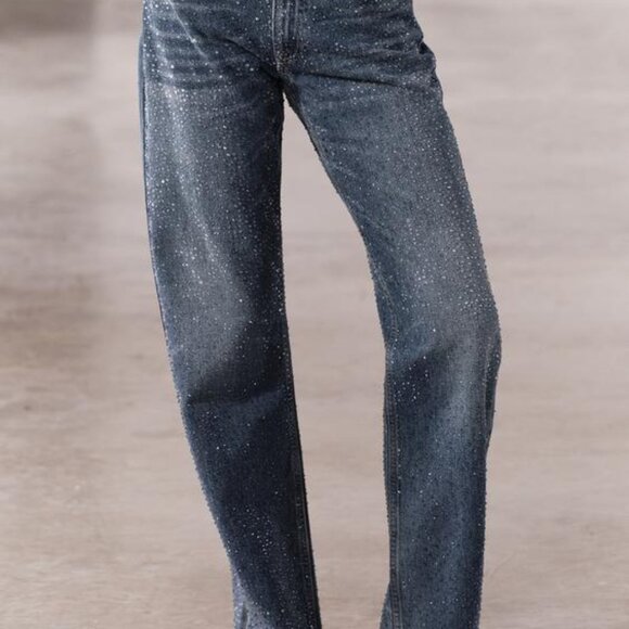 ZARA SS24 STRAIGHT CUT MID RISE RHINESTONE JEANS ZW COLLECTION 4877/047 018/273 - Picture 5 of 16
